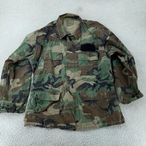 Vtg US Army BDU Jacket Mens Large Long Woodland Camo Ripstop Field Coat Military